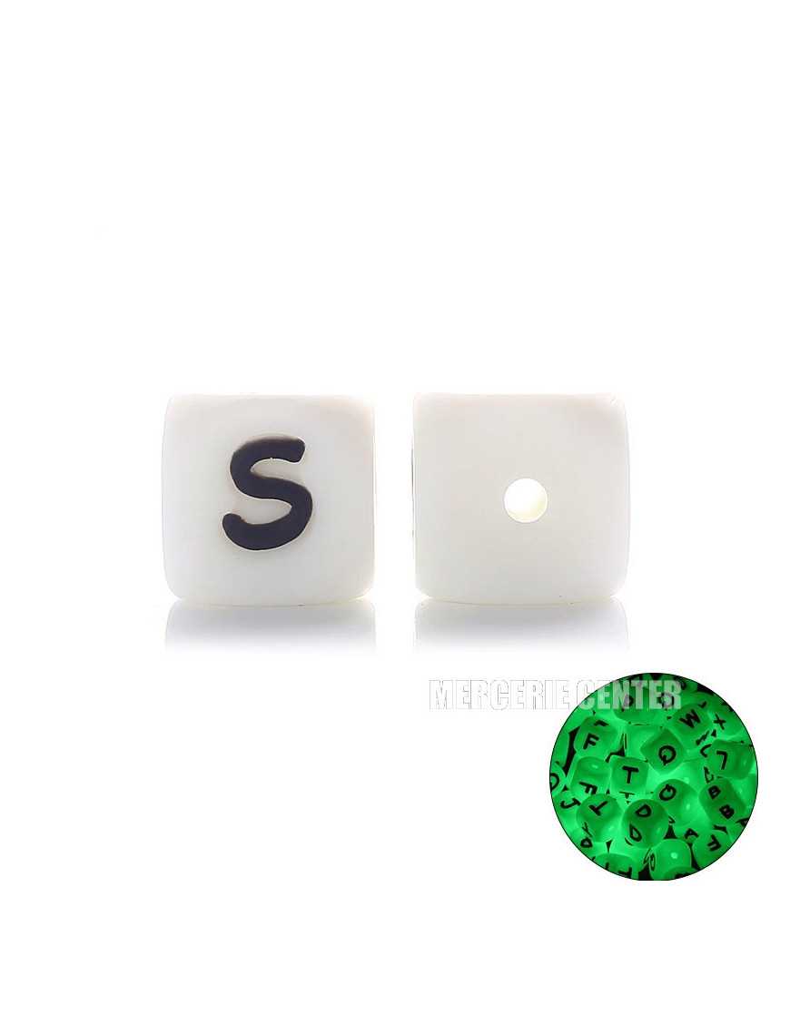 Perles Silicone Lettre Alphabet Phosphorescentes 12mm Blanc