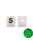 Perles Silicone Lettre Alphabet Phosphorescentes 12mm Blanc