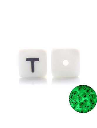 Perles Silicone Lettre Alphabet Phosphorescentes 12mm Blanc