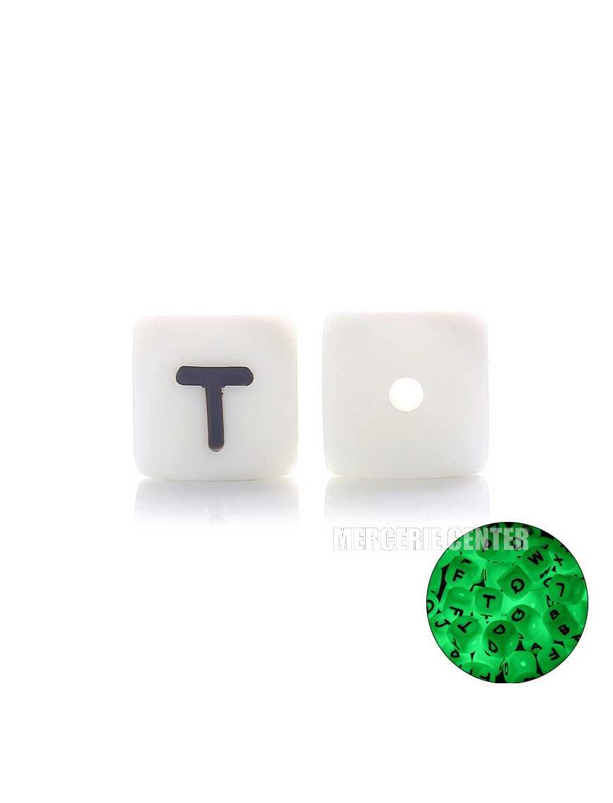Perles Silicone Lettre Alphabet Phosphorescentes 12mm Blanc