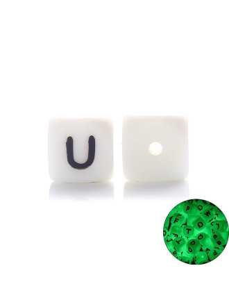 Perles Silicone Lettre Alphabet Phosphorescentes 12mm Blanc