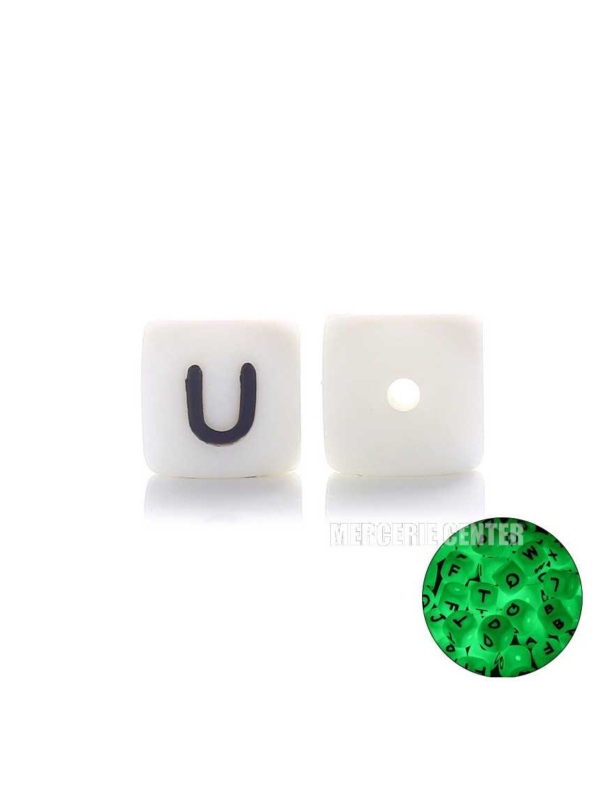 Perles Silicone Lettre Alphabet Phosphorescentes 12mm Blanc