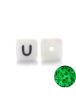 Perles Silicone Lettre Alphabet Phosphorescentes 12mm Blanc