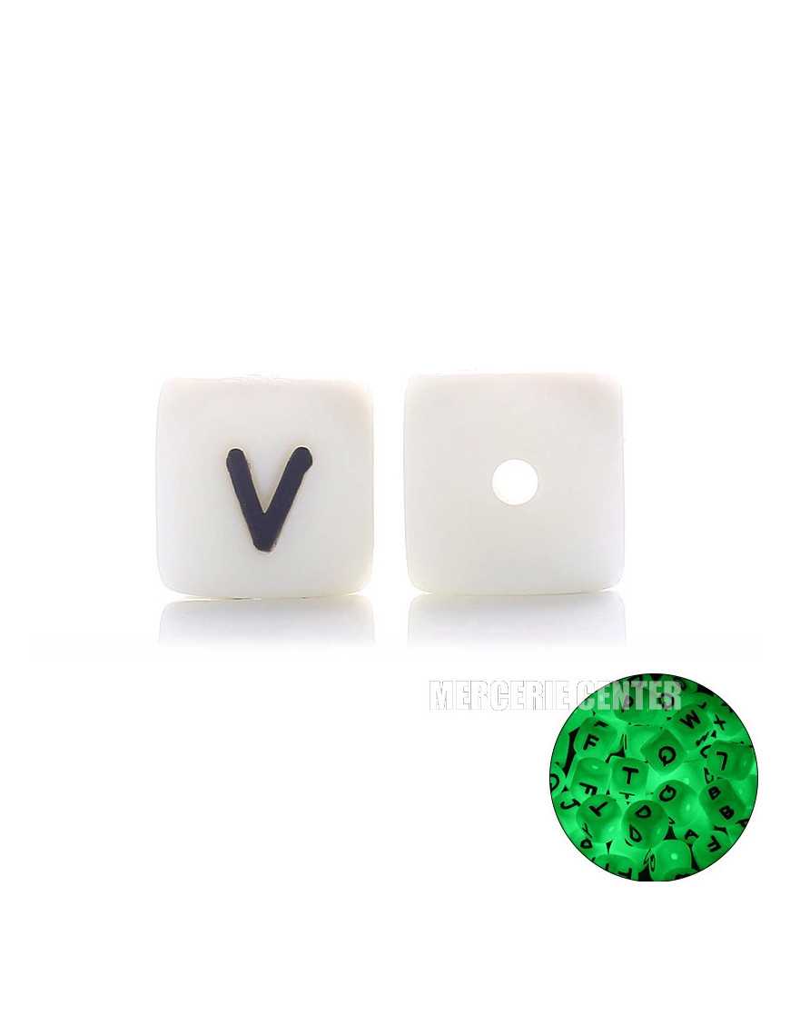 Perles Silicone Lettre Alphabet Phosphorescentes 12mm Blanc