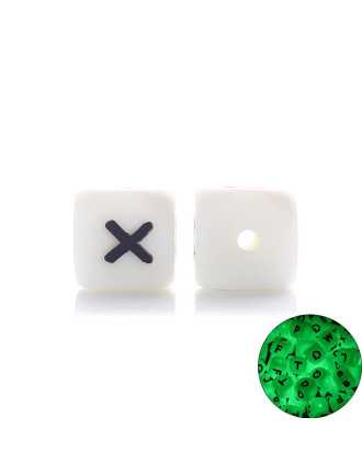 Perles Silicone Lettre Alphabet Phosphorescentes 12mm Blanc