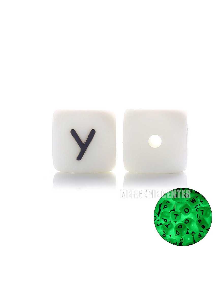 Perles Silicone Lettre Alphabet Phosphorescentes 12mm Blanc