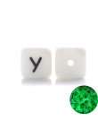 Perles Silicone Lettre Alphabet Phosphorescentes 12mm Blanc