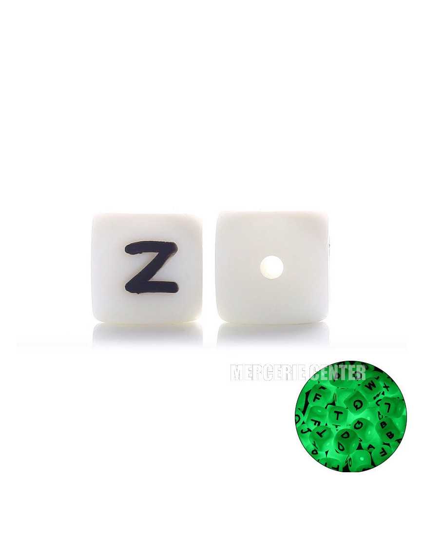 Perles Silicone Lettre Alphabet Phosphorescentes 12mm Blanc